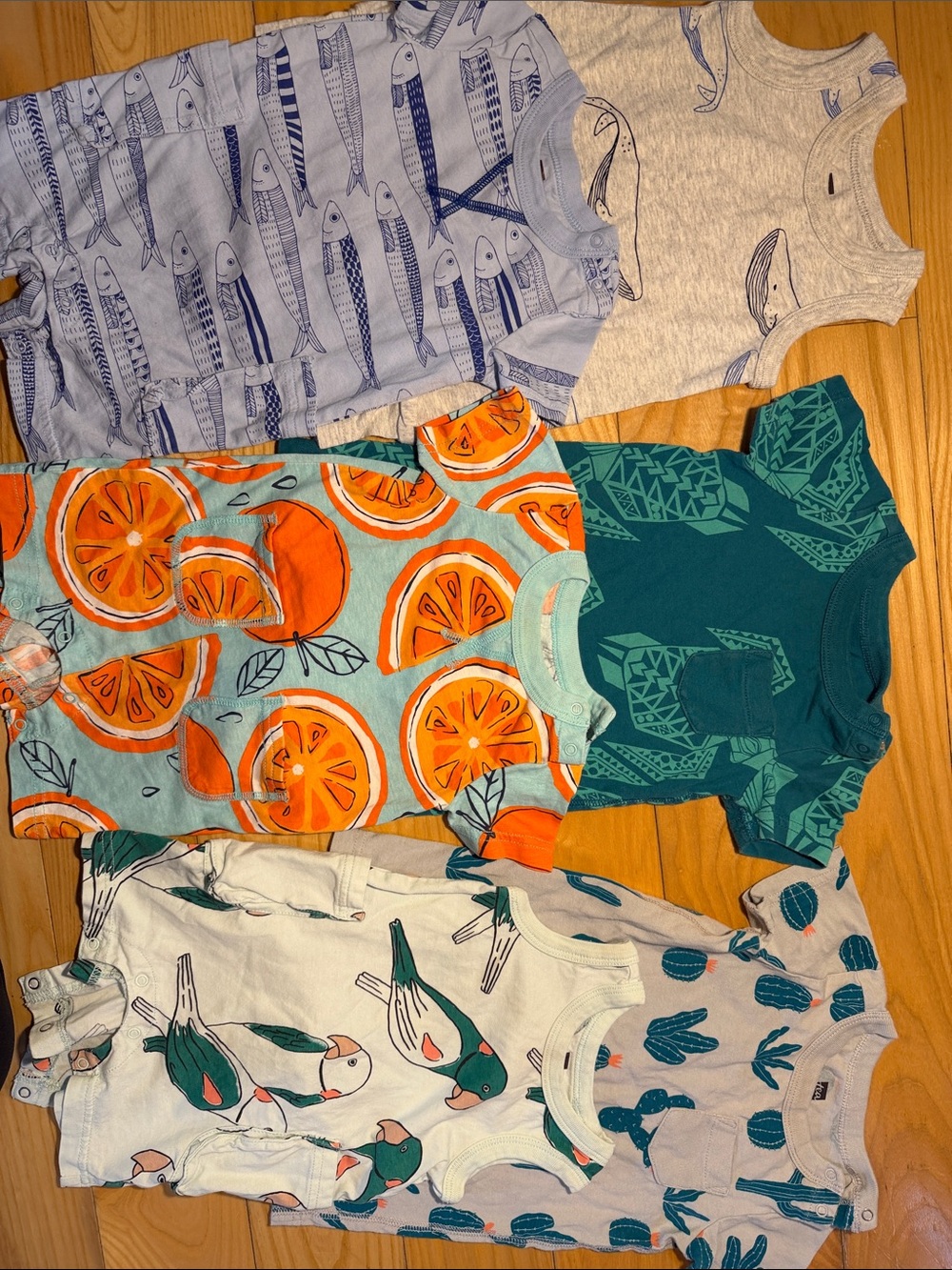Tea Collection Orange Citrus & Teal Fish Print Kids Romper Set